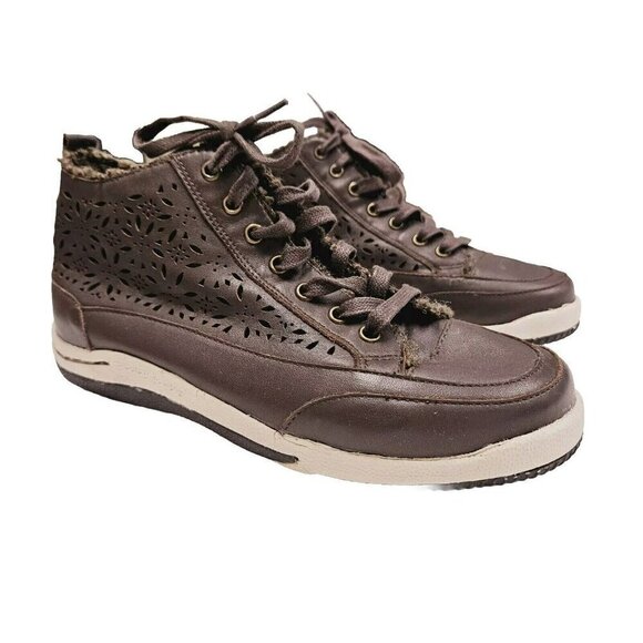 Jambu Eco Designs Lotus Mid Top Lace Up Biodegradable Brown Womens Faux Fur 6.5 - Picture 1 of 12